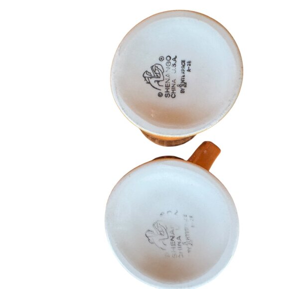 Vtg MCM Shenango China Pedestal Footed Mugs Set Of 2 Orange Irish Coffee Tea - Picture 11 of 12